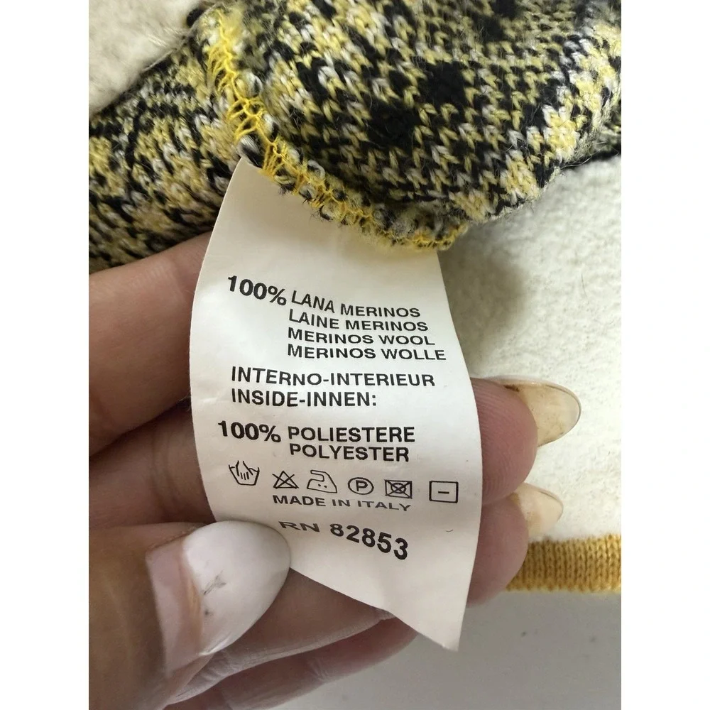 Turtle Fur Merino Wool Fair Isle Beanie Hat Yellow Black Made in Italy OS